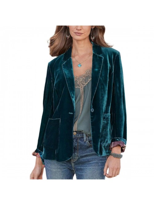 Velvet Blazer Cozy Lightweight Outerwear Retro But...