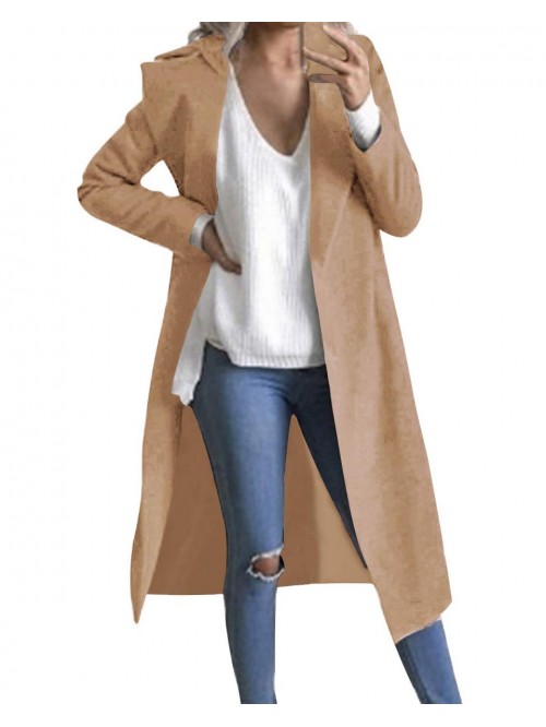 Women Trench Coat Long Sleeve Pea Coat Lapel Open ...