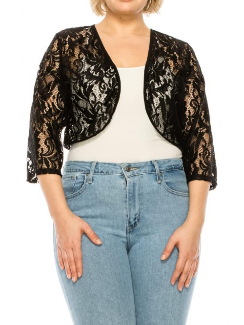 Plus Size Casual 3/4 Sleeve Bolero Open Front Card...