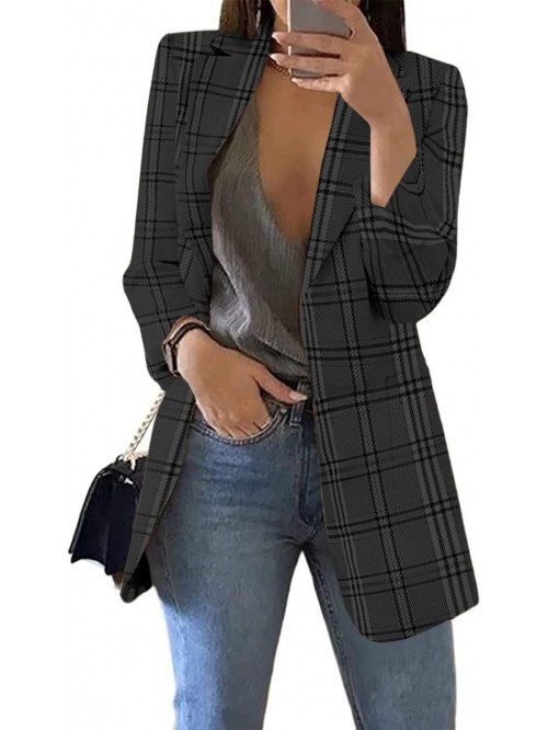 Womens Casual Blazer Plaid Slim Fit Lapel Work Off...