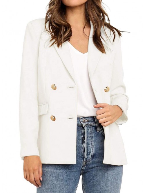 Women's Lapel Pockets Blazer Suit Long Sleeve Butt...