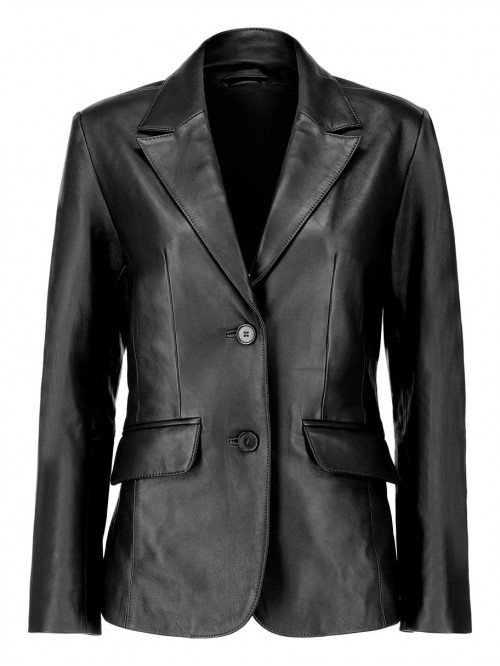 Classic 2-Button Lambskin Leather Blazer Women - C...