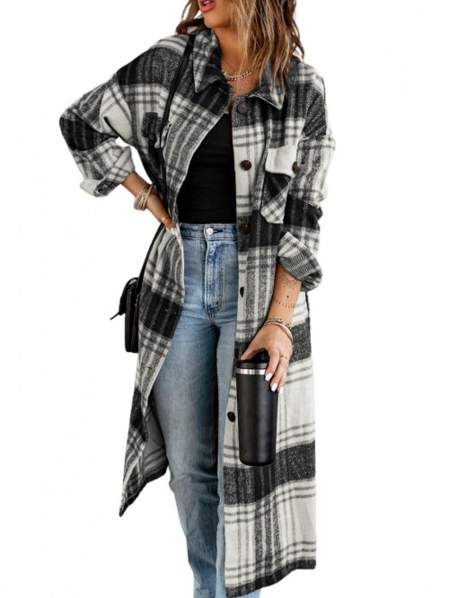 Women's Casual Lapel Button Down Long Plaid Shirts...