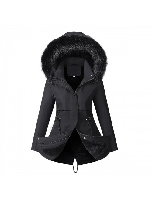 Winter Coat for Women Fur Trim Plush Lined Long Sl...