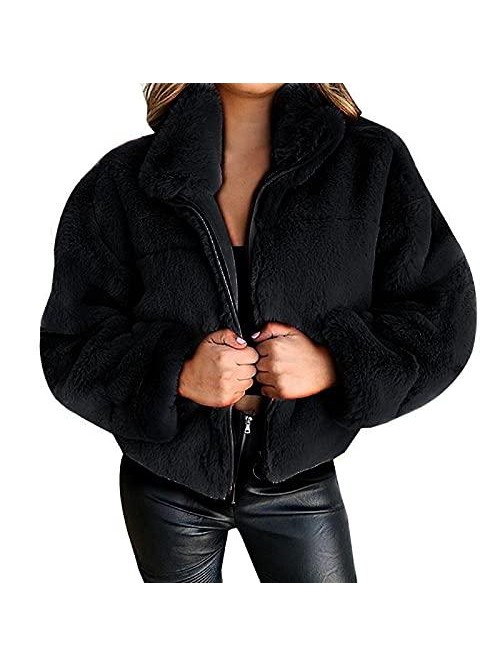 Faux Fur Coat Fuzzy Fluffy Jacket Long Sleeve Warm...