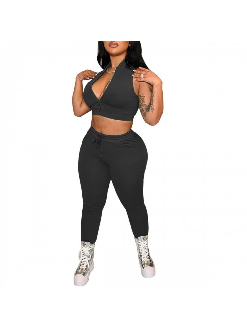 Two Piece Outfits Zipper Top Waistband Sweatpants ...