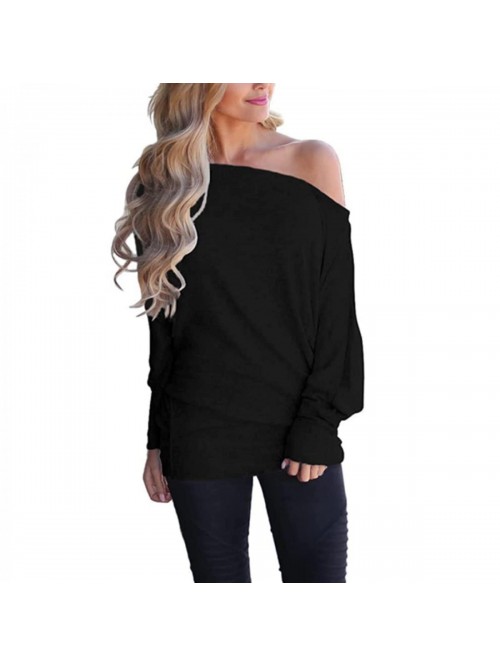 Women's Off Shoulder Loose Batwing Sleeve Crew Nec...