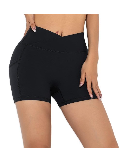 Workout Shorts Women Spandex High Crossover Waist ...