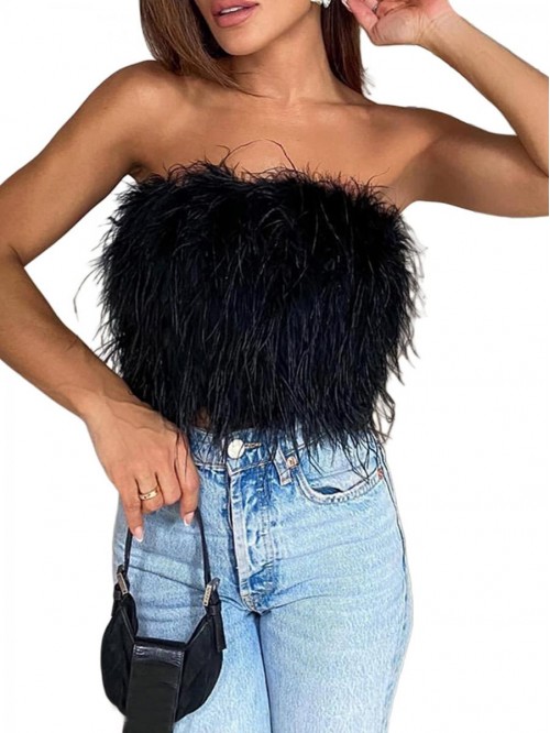 Rave Festival Feather Vest Sexy Faux Fur Strapless...