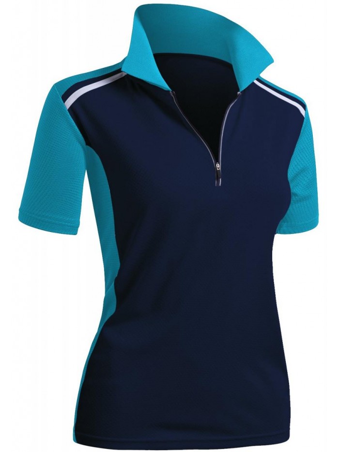 Women's Active Wear Short Sleeve Zipup Polo Shirt 