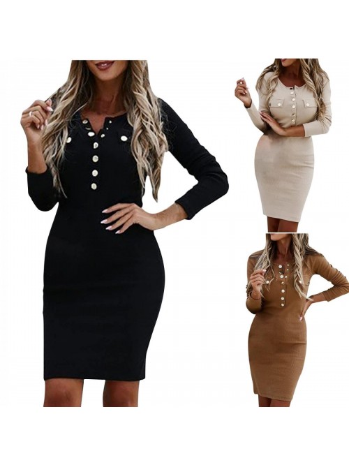 Vintage Long Sleeve Slim Fit Business Pencil Dress...