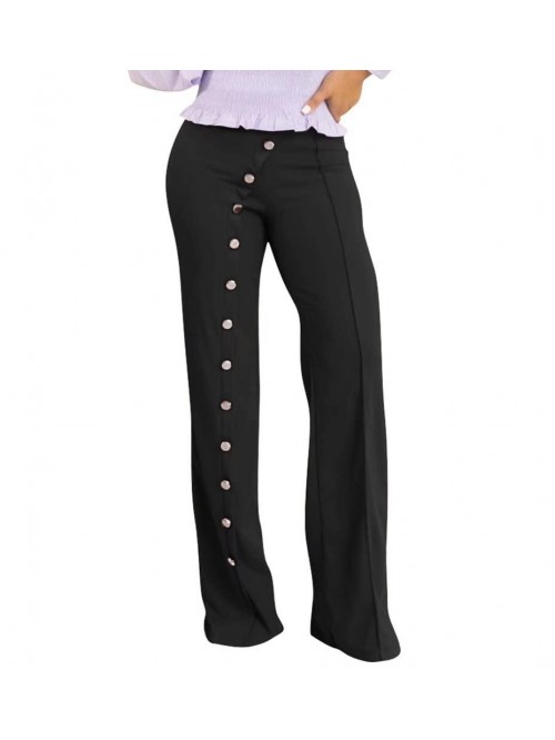 Women Stretchy Wide Leg Dress Pants Single Breaste...