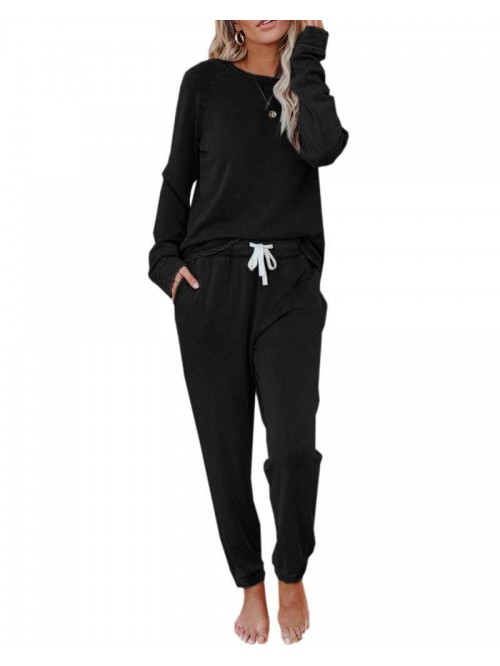 Women's Solid Sweatsuit Set 2 Piece Long Sleeve Pu...