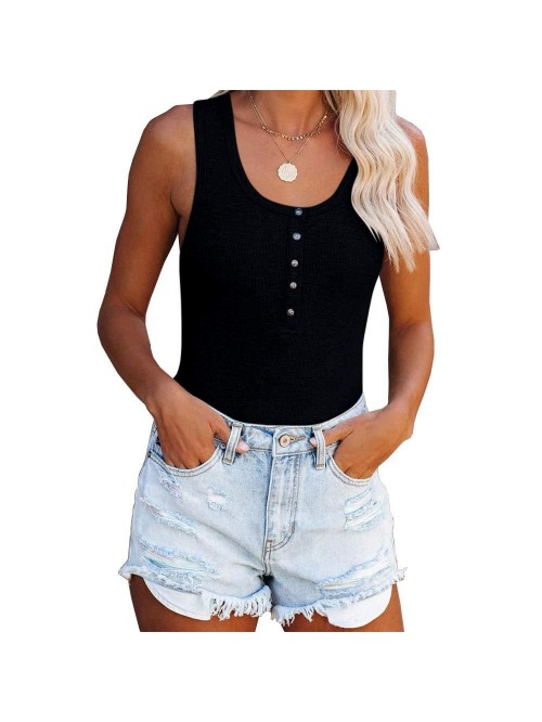 Women's V-Neck Spoon Neck Henry Vest Summer Rib Sl...