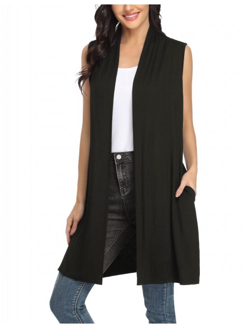 Womens Long Vests Sleeveless Draped Lightweight Op...