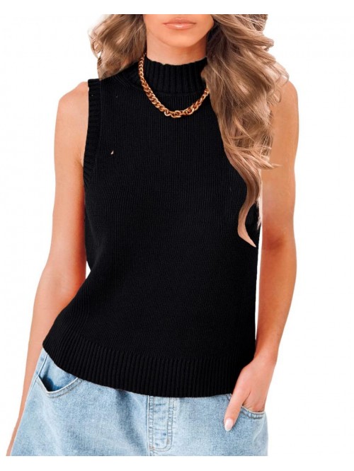 Women's Mock Neck Sweater Vest Casual Sleeveless S...