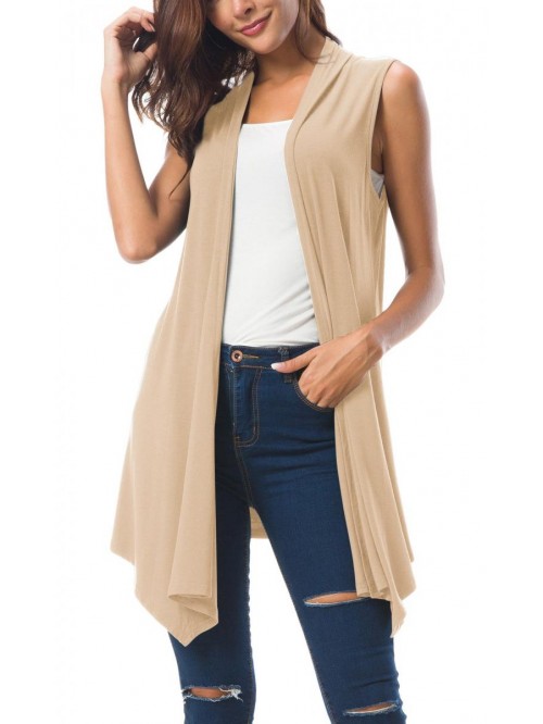 Sleeveless Draped Open Front Cardigan Vest Asymmet...