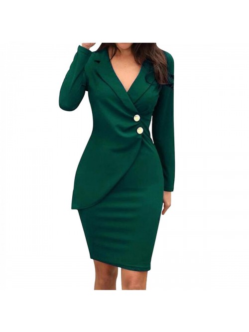 Formal Dresses for Women Long Sleeve V Neck Work D...