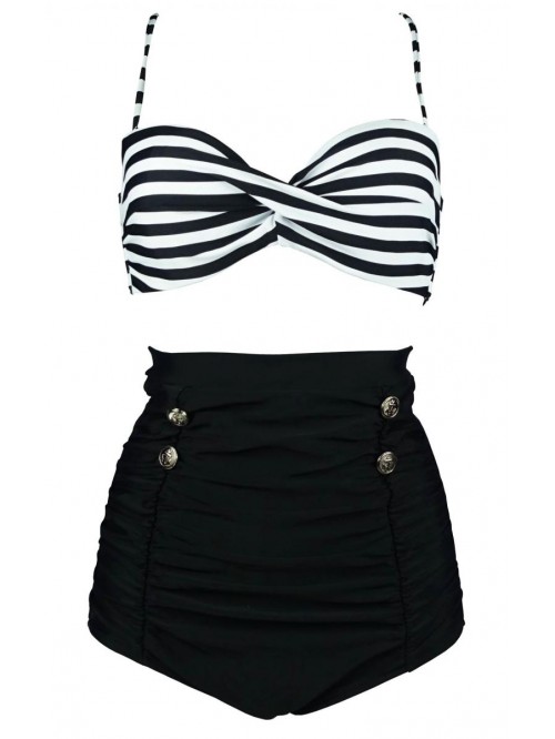 Retro Polka Dot Twisted Front High Waisted Bikini ...