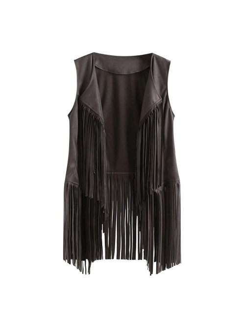 Fringe Vest for Women Suede Faux Tassels Vest 70s ...