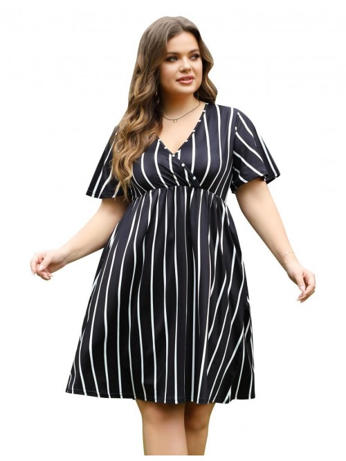 PLUS Plus Size Casual Dress Women's V Neck A-Line ...