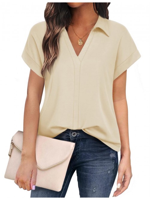 Women's Short Sleeve Tops and Blouses Business Cas...