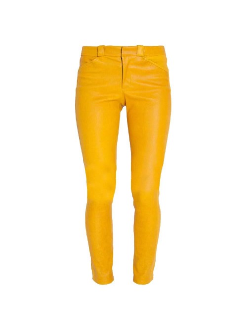 Women's Slim Fit Biker Motorcycle Yellow Faux Leat...