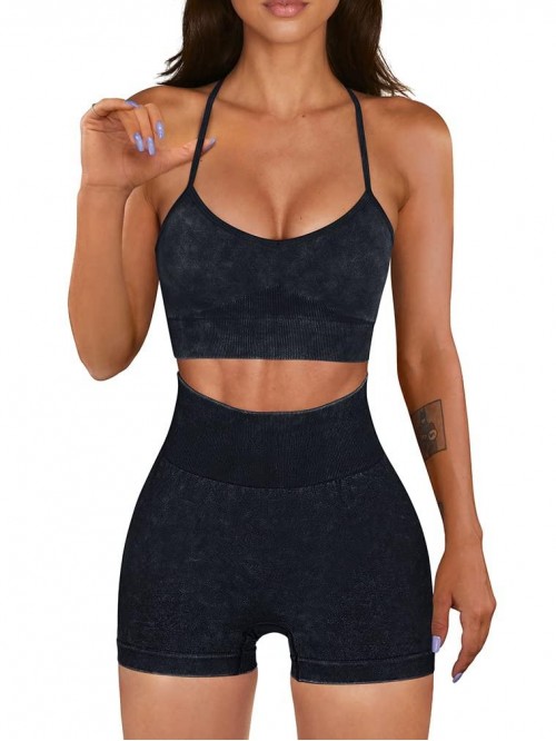 Workout Outfit for Women 2 Piece Seamless Acid Was...