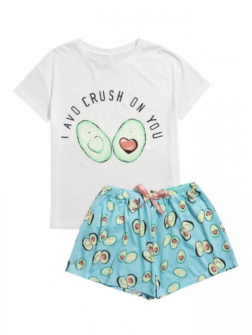 Women's Cute Cartoon Print Tee and Shorts Pajama S...