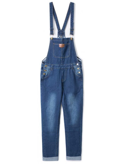 Women's Adjustable Strap Ripped Denim Overalls 