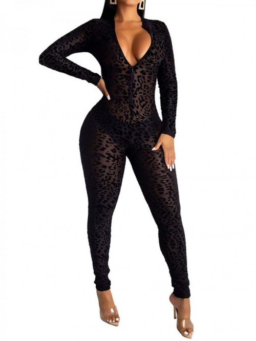 Clau Women See Through Bodycon Jumpsuit - One Piec...