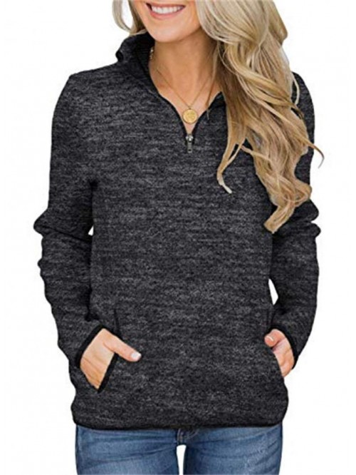 Women's Women Quarter Zip Casual Pullovers Lightwe...