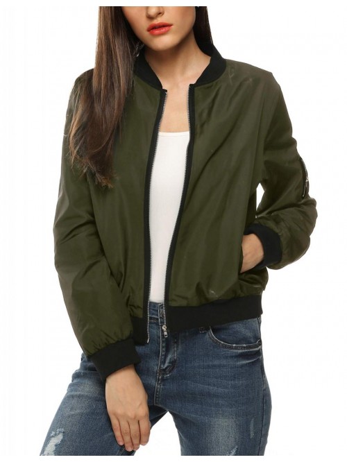 Women's Bomber Jacket Casual Coat Zip Up Outerwear...