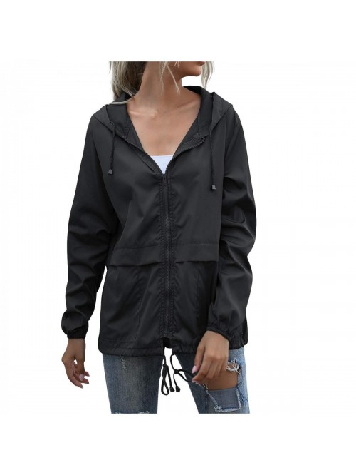 Waterproof Rain Jackets Hooded Windbreaker Ladies ...