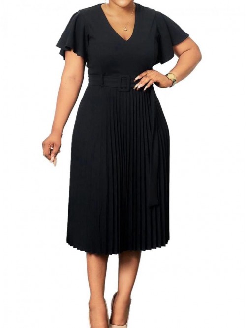 Women's Elegant Wear to Work Belted Pleated Flared...