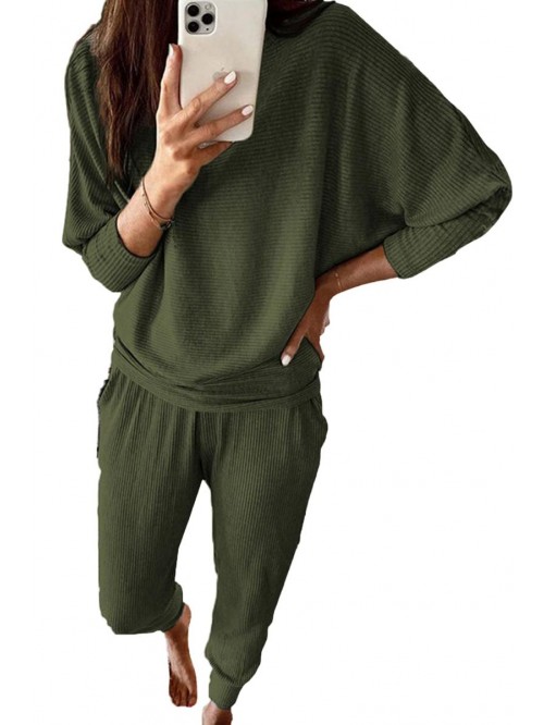 Women's 2 Piece Sweatsuit Solid Color Long Sleeve ...