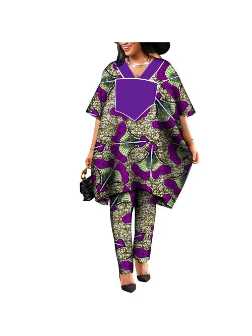 Print 2 Pieces Outfit Women Ankara Top and Pants S...