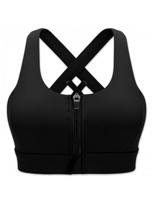 Zipper in Front Sports Bra High Impact Strappy Bac...