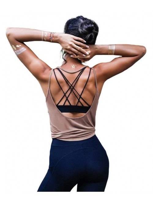 Womens Summer Workout Tops Sexy Backless Yoga Shir...