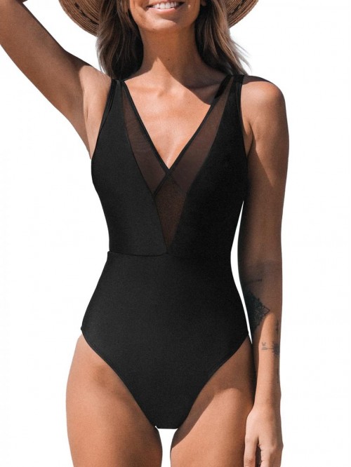 One Piece Swimsuit for Woman Bathing Suit Mesh V N...