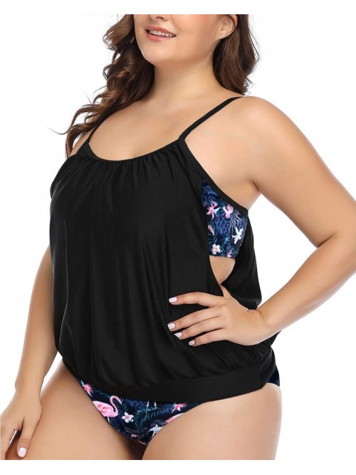 Women Plus Size Two Piece Tankini Swimsuits with S...