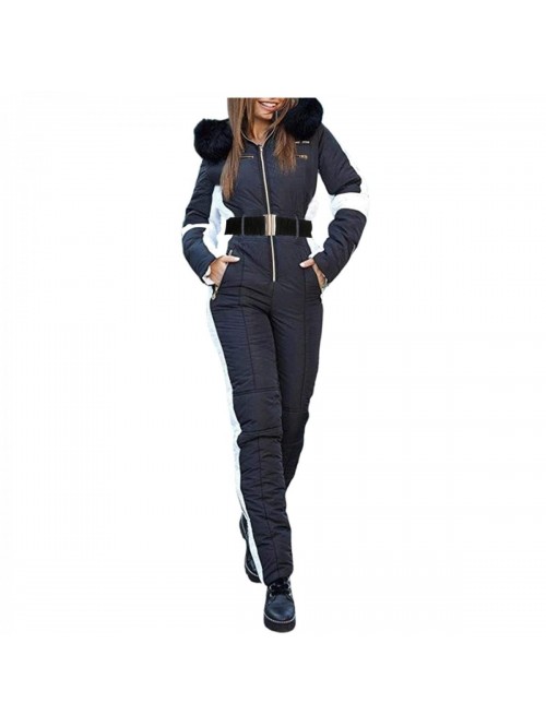 Qvkarw Women's One Piece Ski Suit Fur Collar Remov...