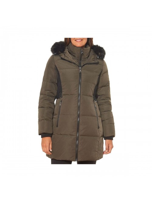 Vince Camuto Womens Faux Fur Down Puffer Coat Gree...